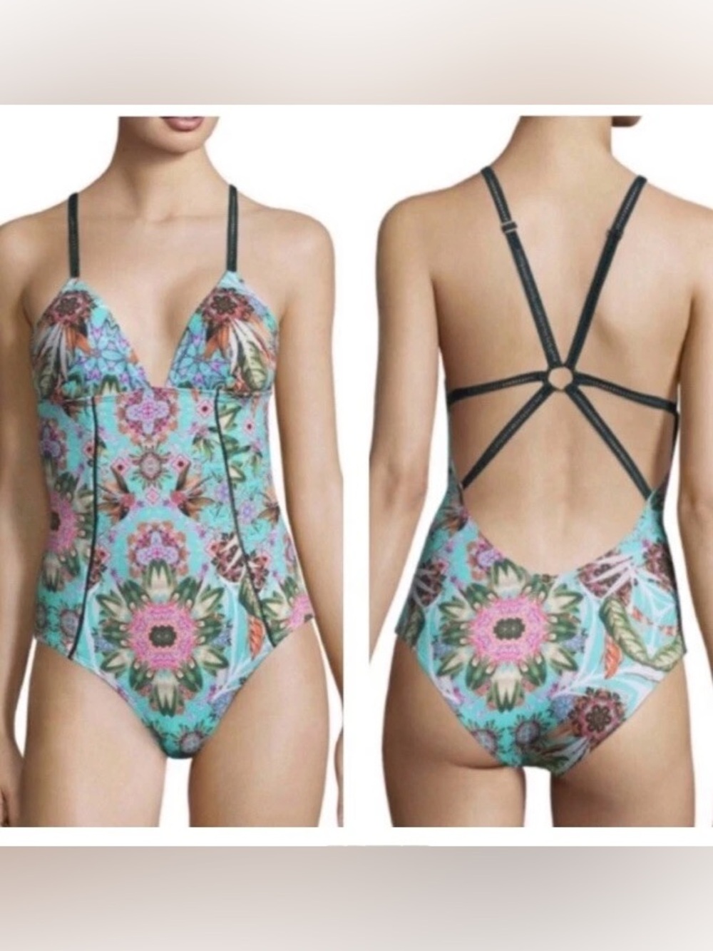 OnDadeMar Floral Amazonia Strappy Back Piece Piece Swimsuit Large